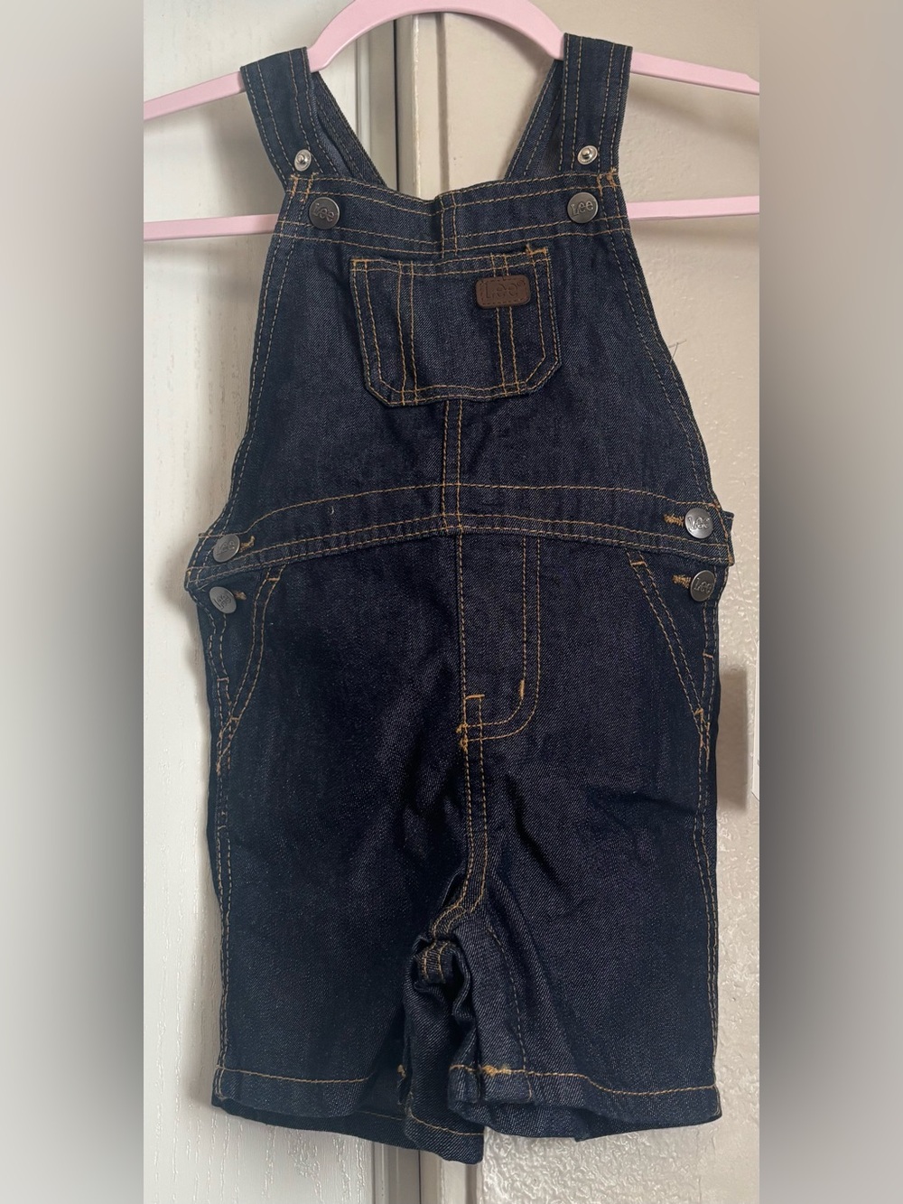 Lee Dark Blue Denim Baby Overalls with Gold Stitching